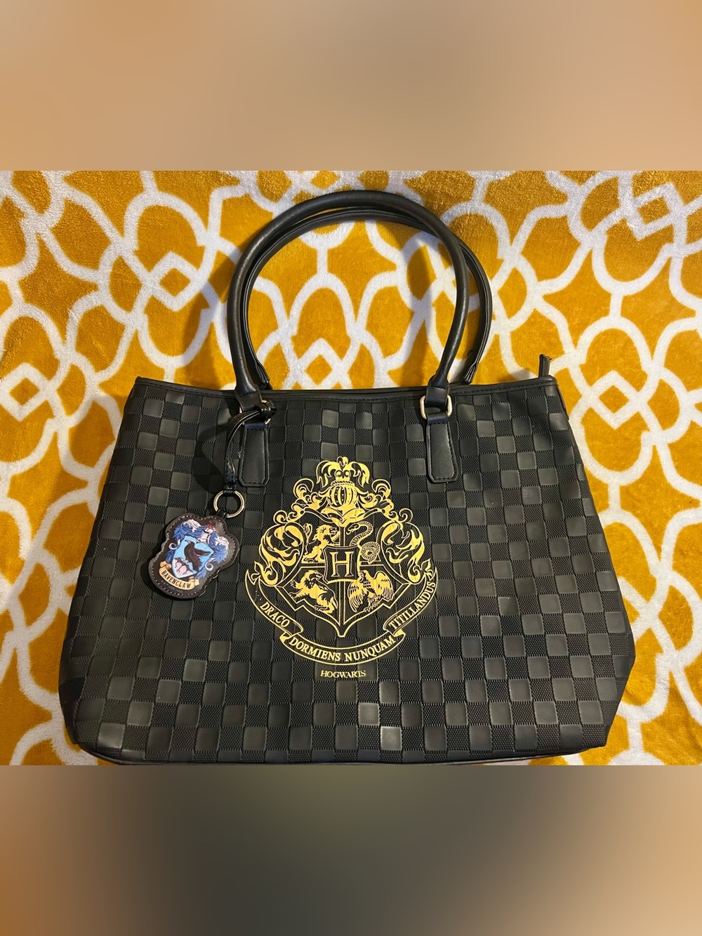 Black Hogwarts Crest Tote Bag with Yellow Crest